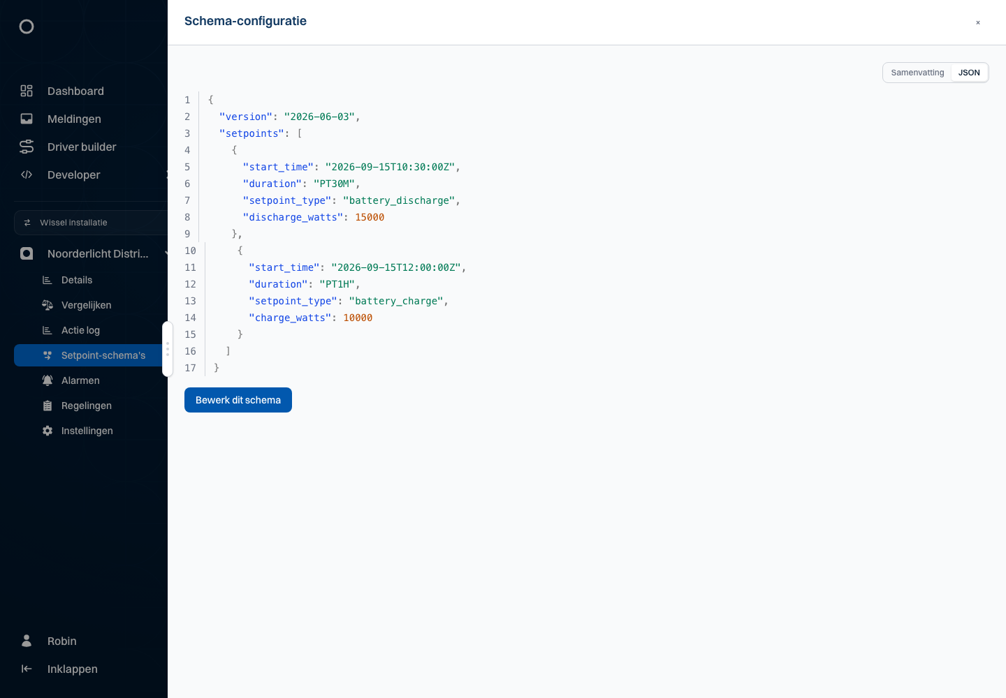 Ontvangen Noorderlicht-schema als JSON